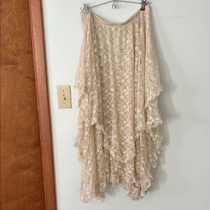 Free People Beige Lace Asymmetrical Layered Skirt